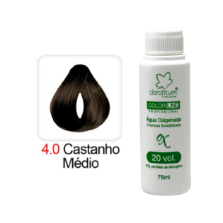 !KIT Castanho Médio (50g) 4.0 + OX Emulsão Oxidante Color Line – 20 vol. (75ml)