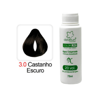 !KIT Castanho Escuro (50g) 3.0 + OX Emulsão Oxidante Color Line – 20 vol. (75ml)
