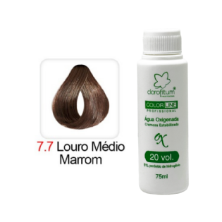 !KIT Louro Médio Marrom (50g) 7.7 + OX Emulsão Oxidante Collor Line – 20 vol. (75ml)